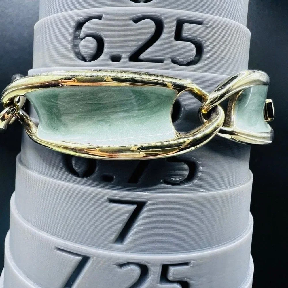 Vintage Trifari Panel Bracelet Enamel Aqua Green Gold Tone Fold‎ Over Clasp